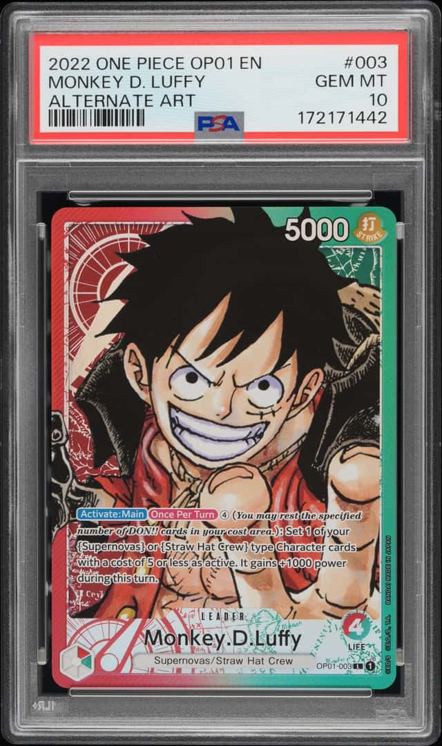 2022 One Piece OP01 EN Alternate Art Pre-Errata #003 Monkey D Luffy PSA 10