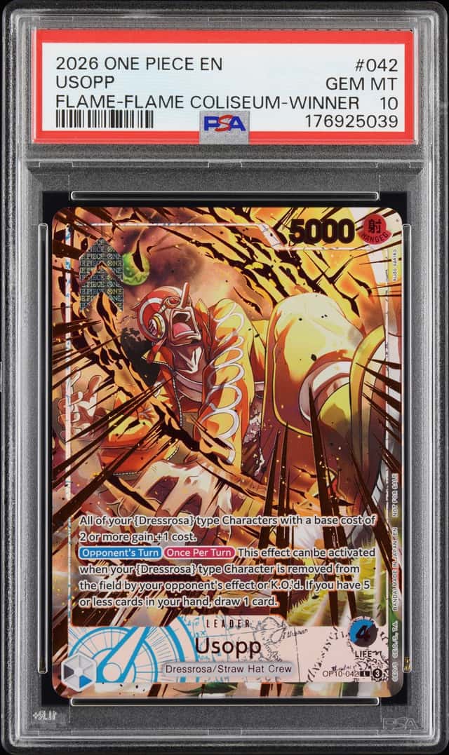 2026 ONE PIECE PROMOS #042 USOPP FLAME-FLAME COLISEUM-WINNER PSA 10 POP 15