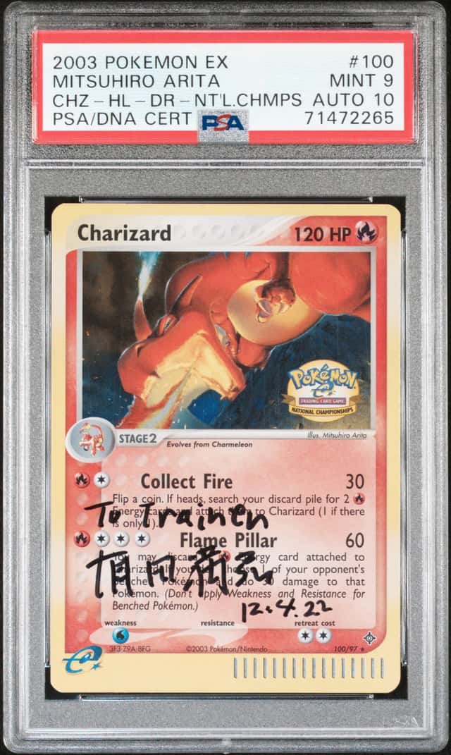 Mitsuhiro Arita Signed 2003 Pokemon Ex #100 Charizard Holo PSA/DNA 9 AUTO 10
