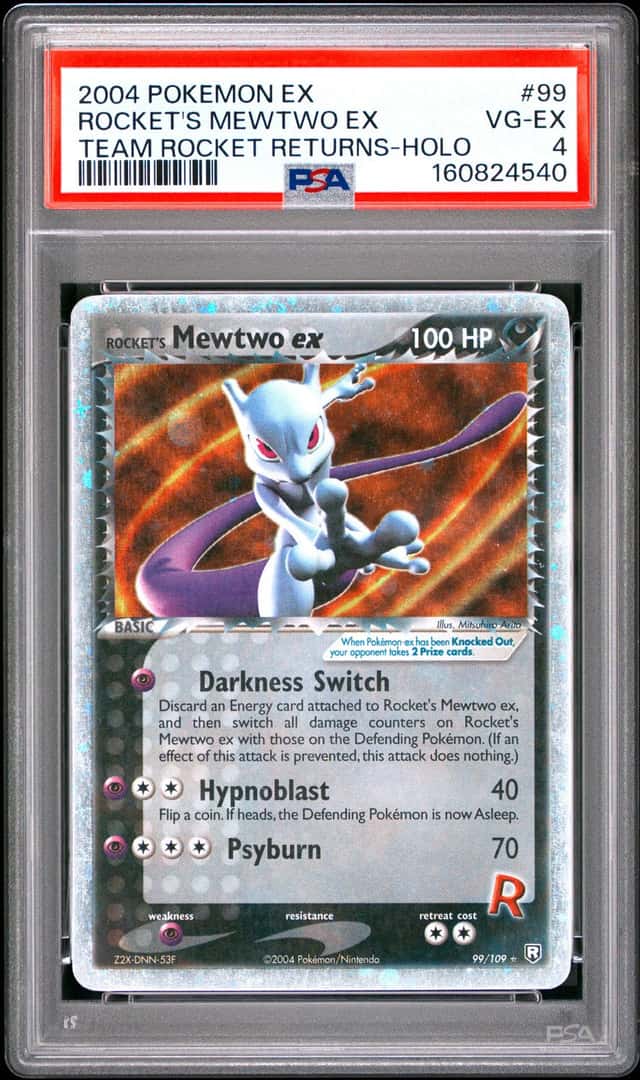 2004 POKEMON EX TEAM ROCKET RETURNS #99 ROCKET'S MEWTWO EX HOLO PSA 4