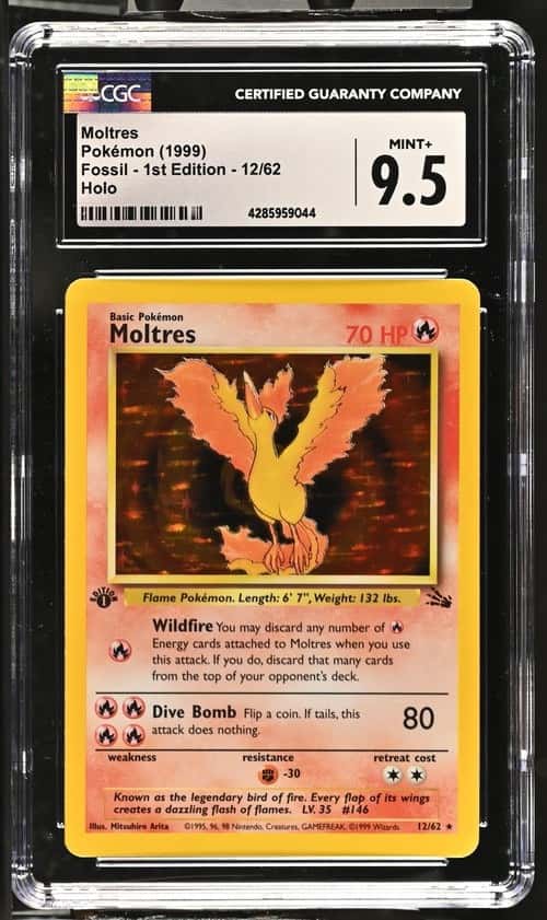 1999 Pokemon Fossil 1st Edition #12/62 Moltres Holo CGC 9.5 MINT+