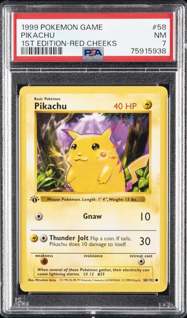1999 POKEMON BASE SET 1ST EDITION-RED CHEEKS #58 PIKACHU PSA 7