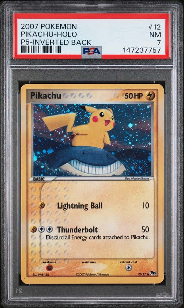 2007 POKEMON POP SERIES 5 #12 PIKACHU-HOLO P5-INVERTED BACK PSA 7