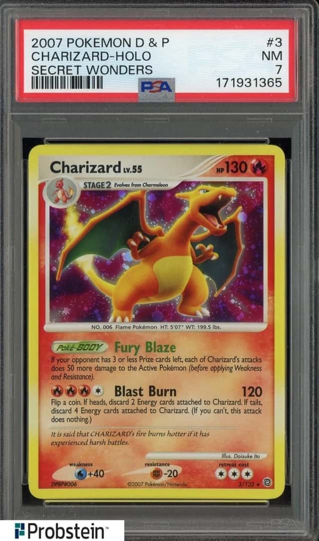 2007 POKEMON DIAMOND & PEARL SECRET WONDERS #3 CHARIZARD-HOLO PSA 7