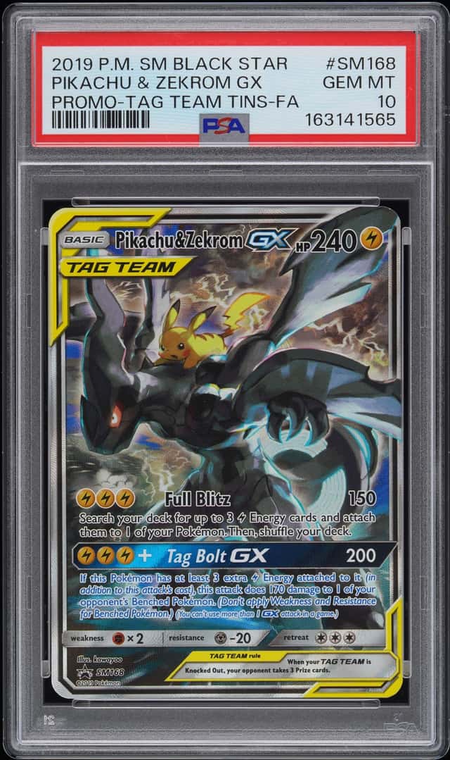 Pokemon PSA 10 Pikachu & Zekrom GX Promo 2019 SM168 Tag Team Tins English