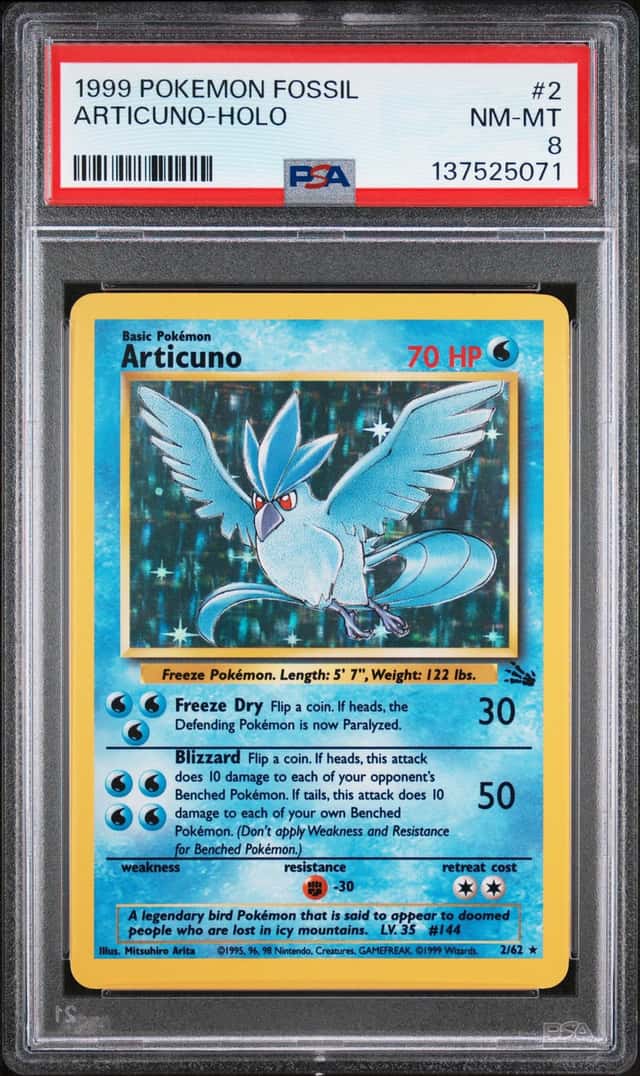 137525071 Articuno 1999 Pokemon Fossil #2/62 Holo PSA 8