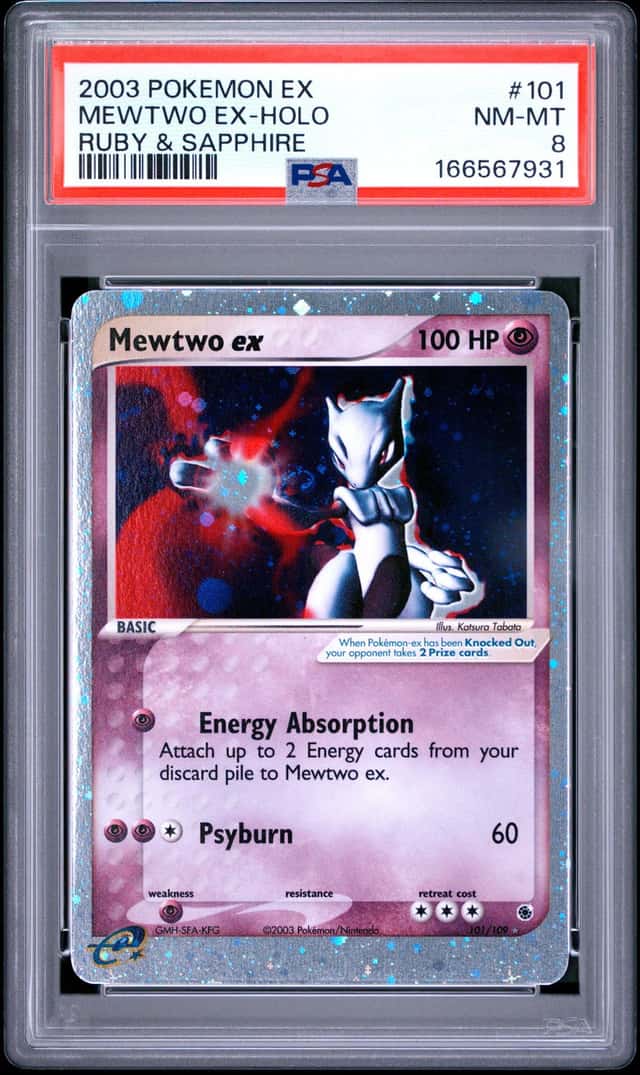 PSA 8 EX MEWTWO EX-HOLO RUBY & SAPPHIRE #101 2003 POKEMON Swirl 🌀