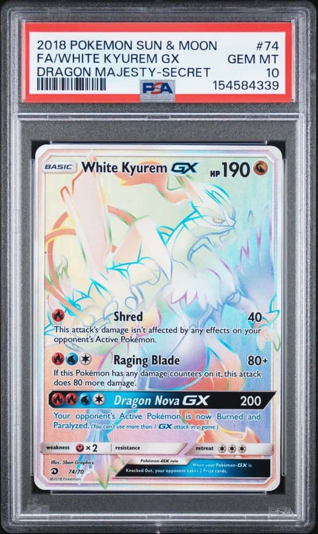2018 POKEMON SUN & MOON DRAGON MAJESTY SECRET FULL ART/WHITE KYUREM GX PSA 10