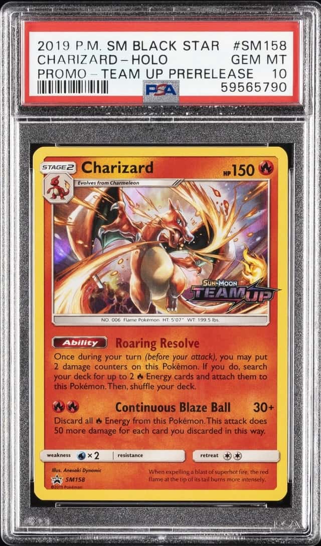 2019 POKEMON SM BLACK STAR PROMO TEAM UP PRERELEASE #SM158 CHARIZARD-HOLO PSA 10