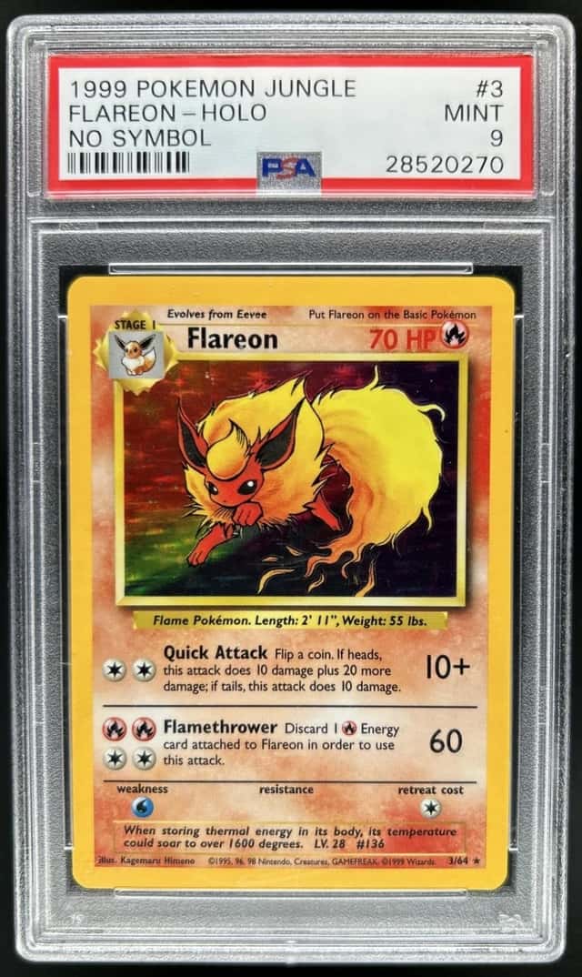 1999 Pokemon Jungle Flareon No Symbol Holo #3/64 PSA 9