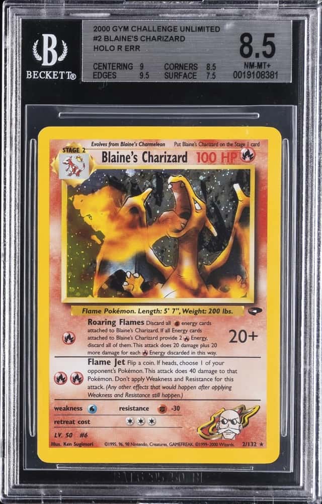 2000 POKEMON GYM CHALLENGE UNLIMITED HOLO RARE ERROR BLAINE'S CHARIZARD BGS 8.5