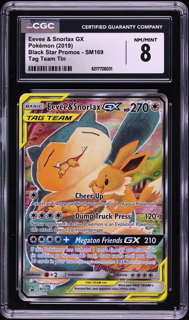 2019 Pokemon Sun & Moon Promo Tag Team Tin Full Art Eevee & Snorlax GX #SM169 CGC 8 NM-MT