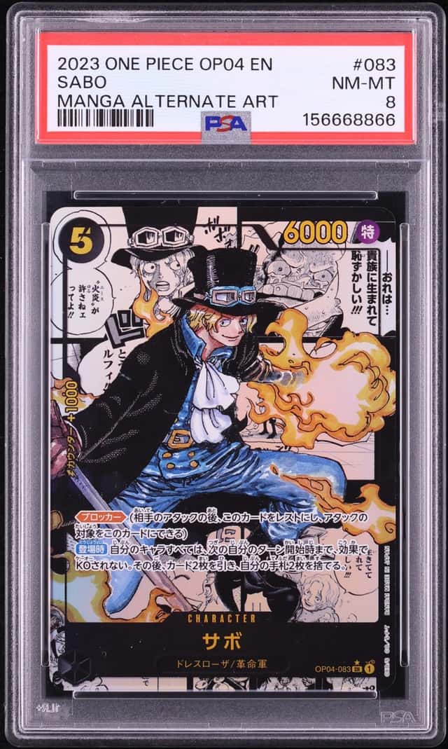 2023 One Piece Japanese Kingdoms Of Intrigue SR Manga Alt Art Sabo #OP04-083 PSA 8 NM-MT
