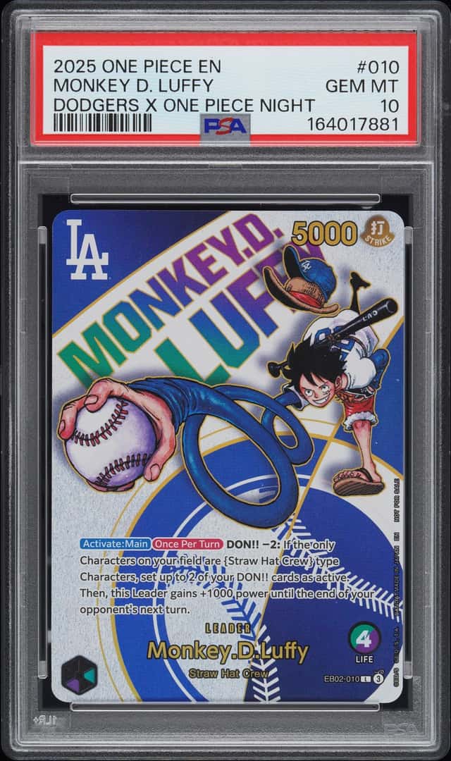 One Piece PSA 10 Monkey D. Luffy L 2025 EB02-010 Dodgers OP Night English