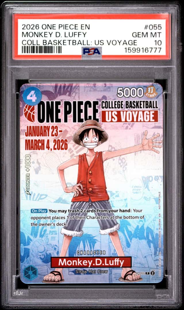 One Piece Monkey D. Luffy Promo 055 College Basketball Us Voyage PSA 10