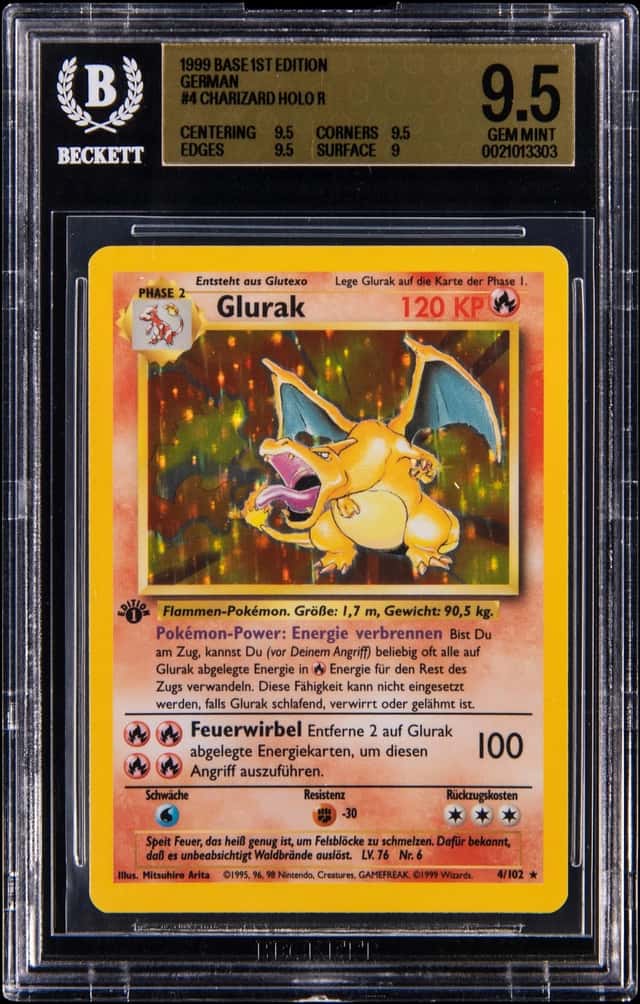 1999 Pokemon Base Set 1st Edition German Holo #4 Charizard (Glurak) - BGS GEM MINT 9.5