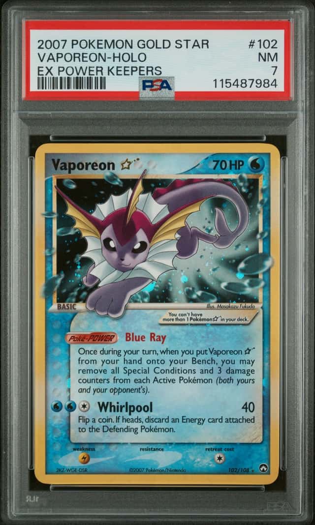 Pokemon PSA 7 Vaporeon Gold Star #102 Holo Ex Power Keepers 2007 English