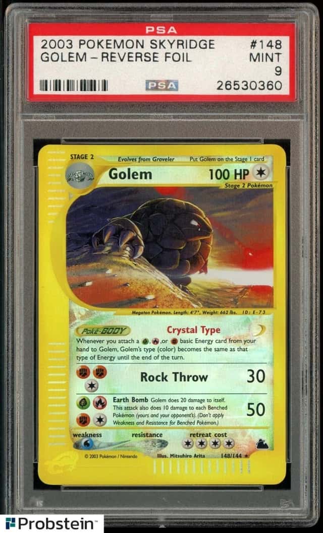 2003 POKEMON SKYRIDGE #148 GOLEM-REVERSE HOLO FOIL PSA 9 MINT