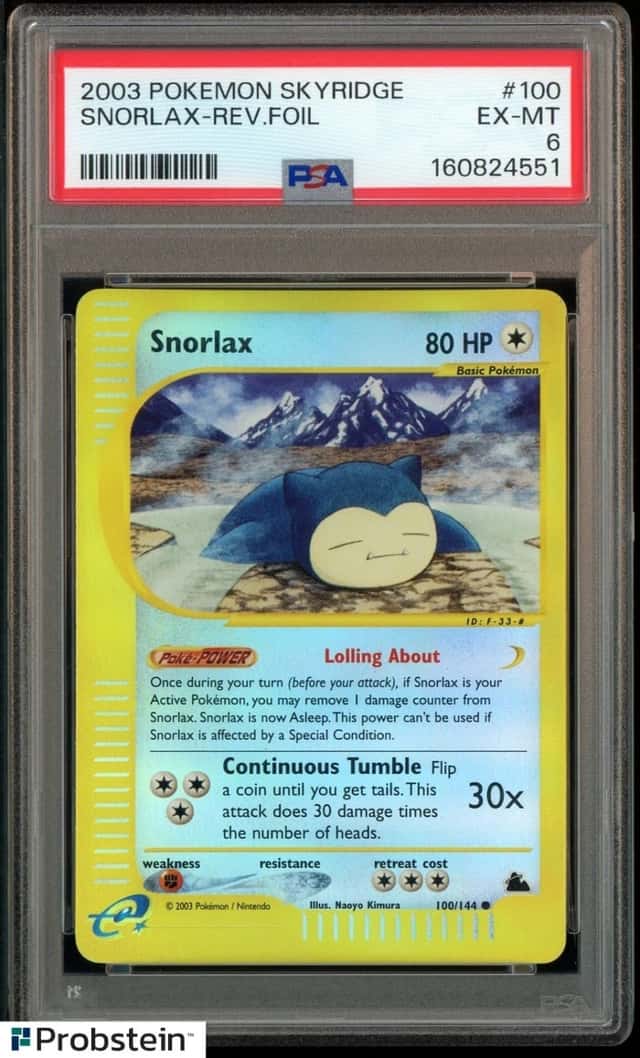 2003 POKEMON SKYRIDGE #100 SNORLAX-REVERSE HOLO FOIL PSA 6