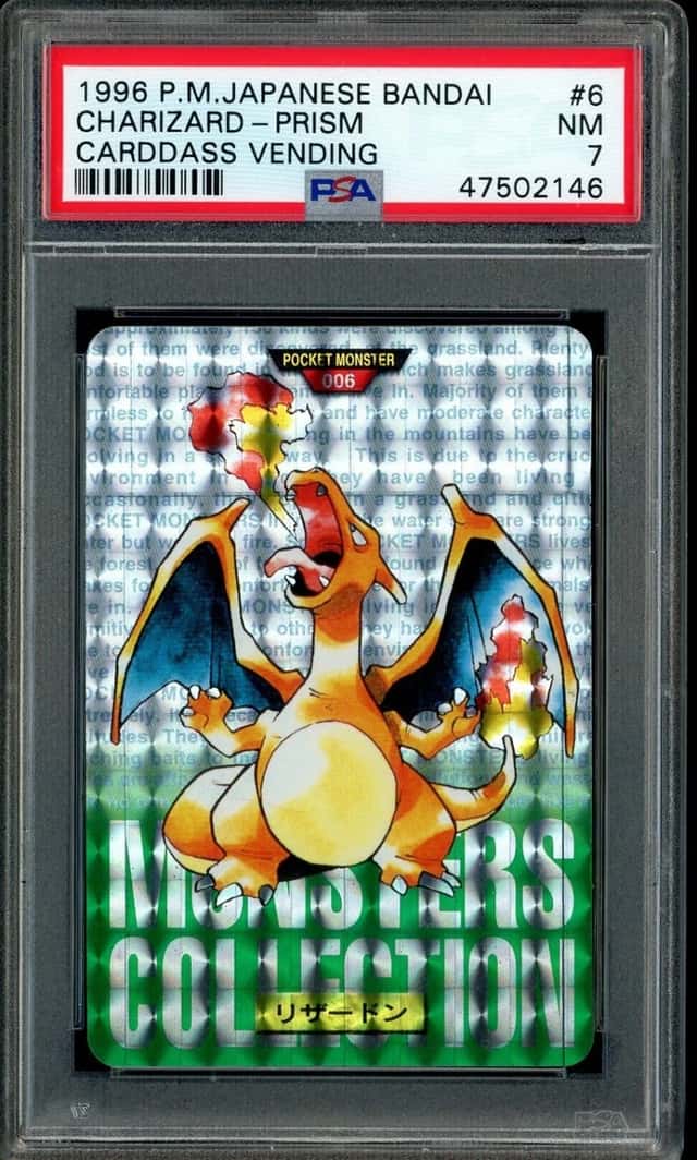 1996 Pokemon Pocket Monsters Carddass Charizard Prism Holographic Green PSA 7