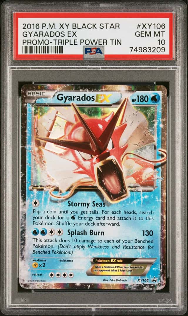 2016 POKEMON XY BLACK STAR PROMO XY106 GYARADOS EX PROMO-TRIPLE POWER TIN PSA 10