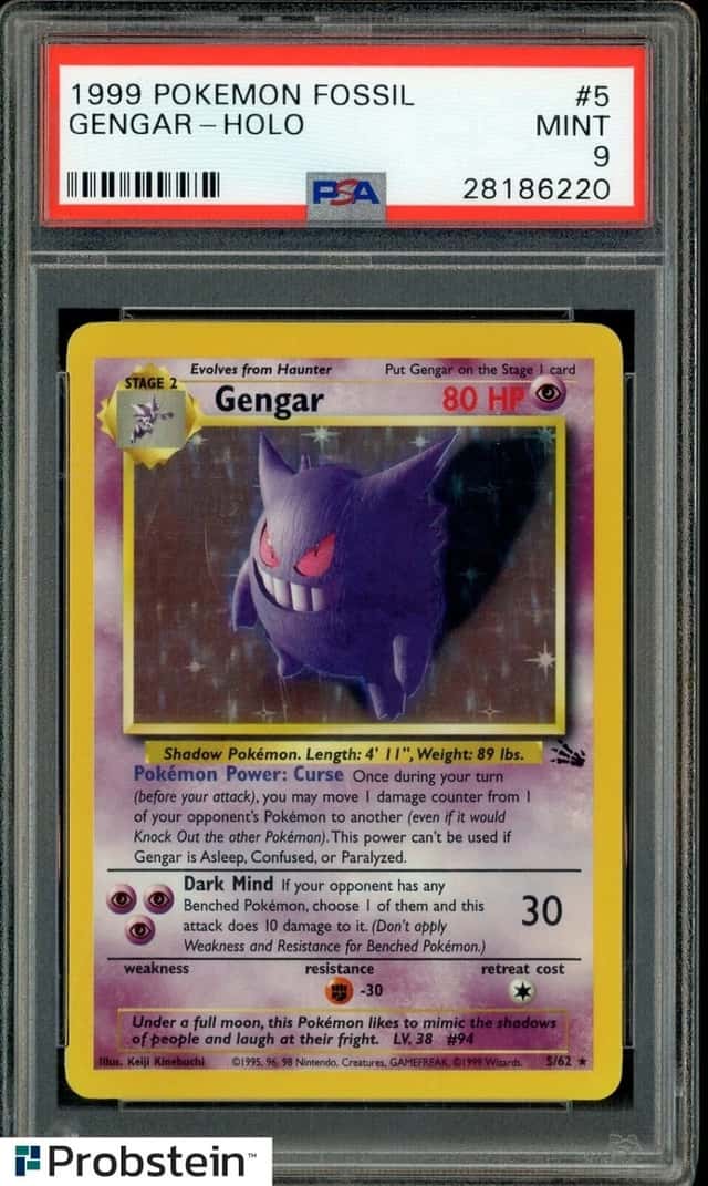1999 POKEMON FOSSIL #5 GENGAR HOLO PSA 9 MINT
