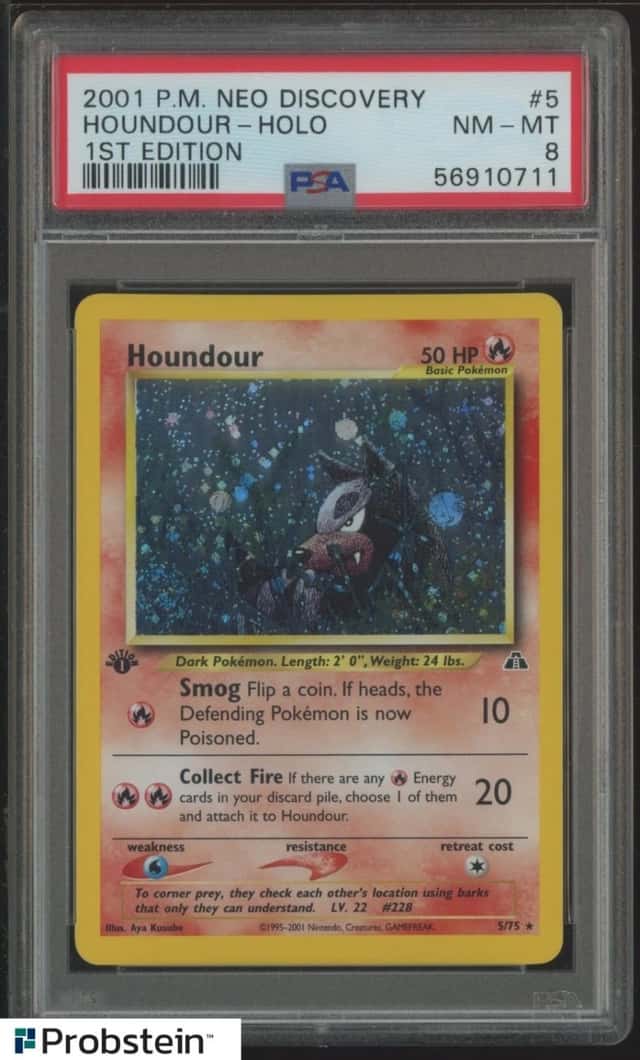 2001 Pokemon Neo Discovery 1st Edition #5 Houndour Holo PSA 8 NM-MT