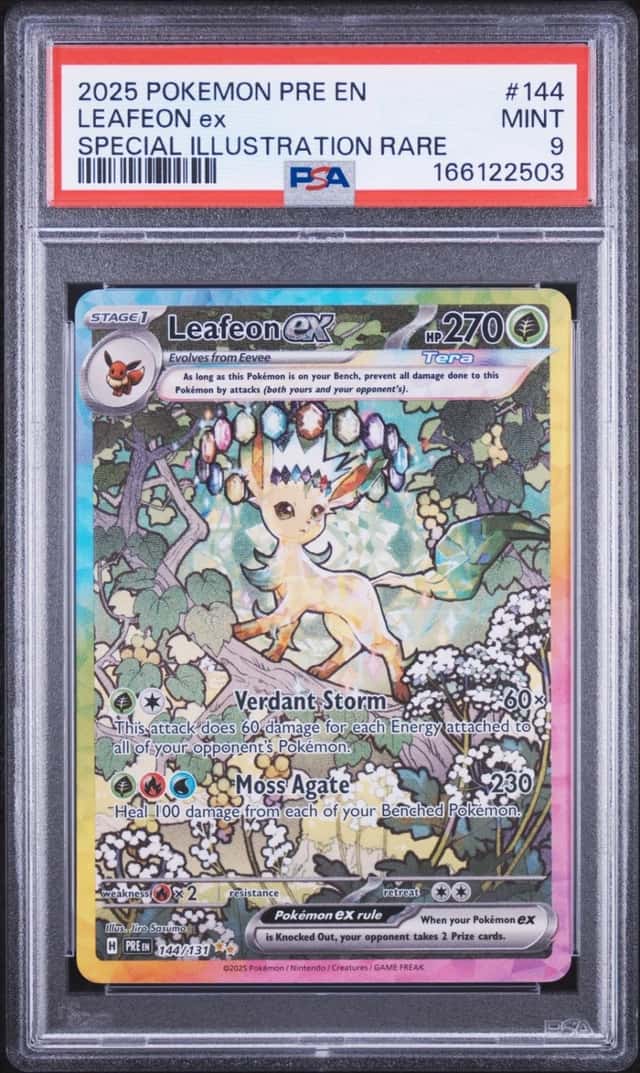 2025 POKEMON PRISMATIC EVOLUTIONS SPECIAL ILLUSTRATION RARE LEAFEON EX PSA 9