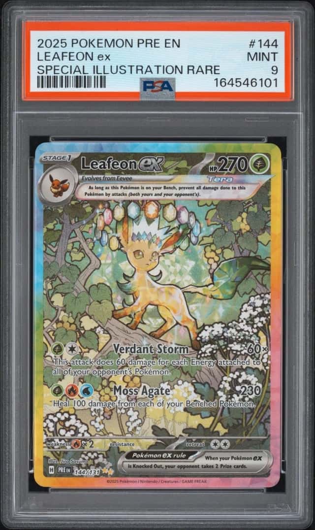 2025 POKEMON PRISMATIC EVOLUTIONS SPECIAL ILLUSTRATION RARE LEAFEON EX PSA 9