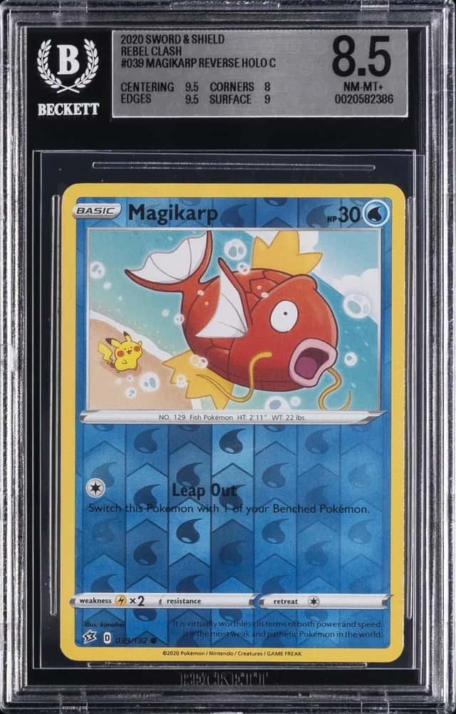 2020 POKEMON SWORD & SHIELD REBEL CLASH REVERSE HOLO C #039 MAGIKARP BGS 8.5