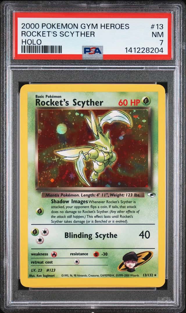 Pokemon Rocket’s Scyther 13/132 Gym Heroes Holo Unlimited PSA 7 NM 2000