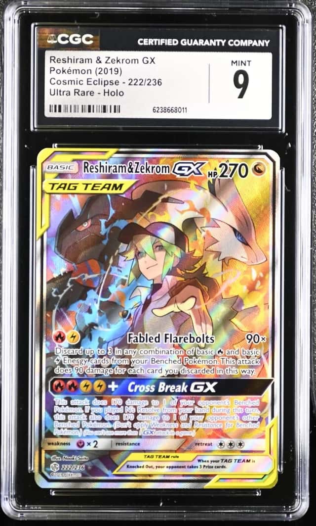 Pokemon Reshiram & Zekrom Gx Cosmic Eclipse 222/236 Ultra Rare CGC 9 Mint