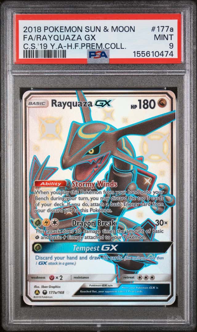 RAYQUAZA GX 2018 POKEMON CELESTIAL H.F. STORM PREMIUM COLL #177A PSA 9 Q3963-6