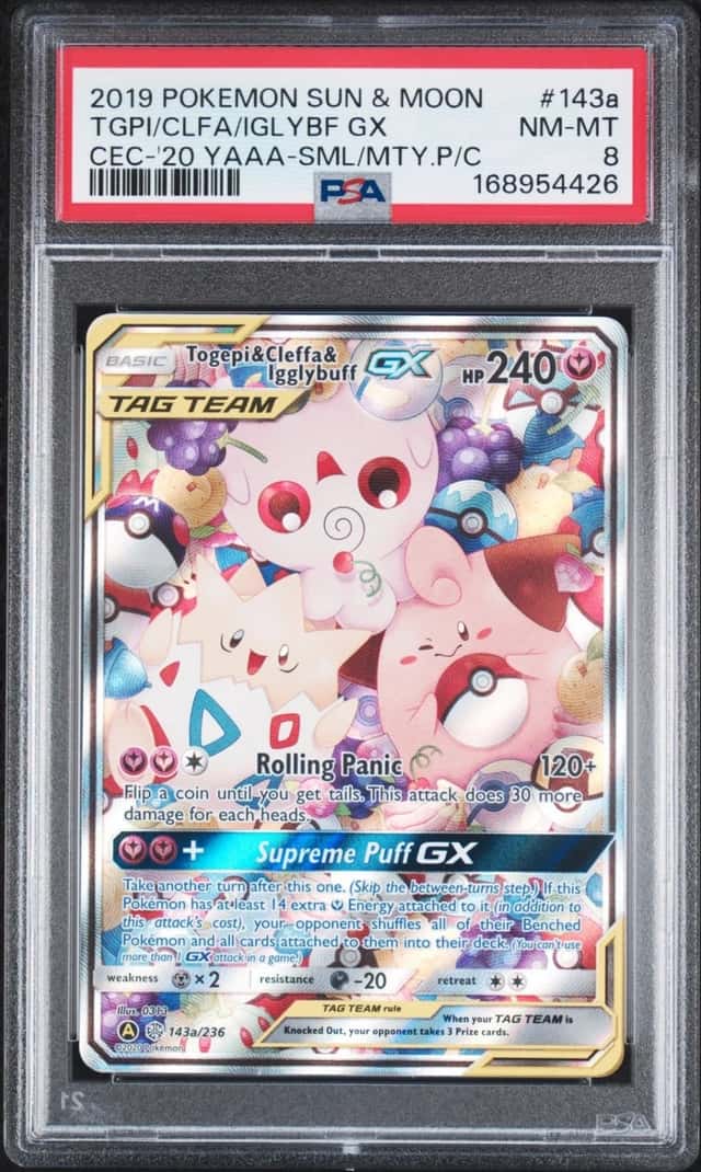 2019 POKEMON SUN & MOON COSMIC ECLIPSE TOGEPI & CLEFFA & IGGLYBUFF GX PSA 8