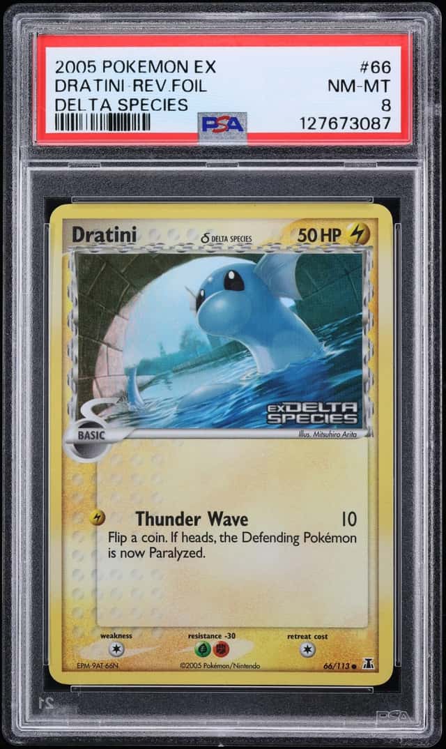 2005 Pokemon EX Delta Species Reverse Holo Dratini #66 PSA 8 NM-MT