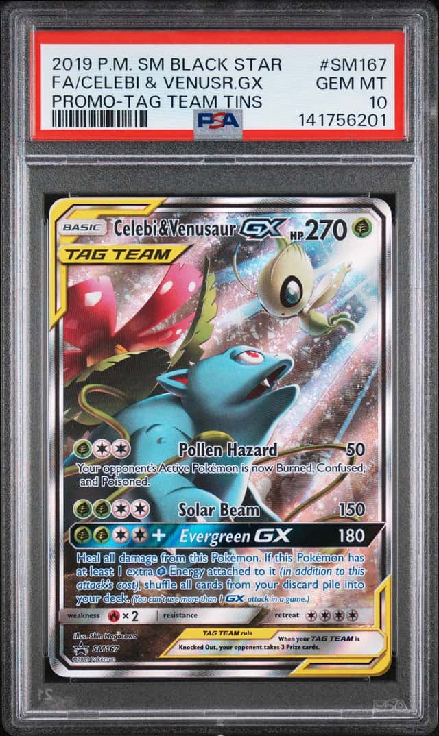 2019 Pokemon Sun & Moon Promo Tag Team Full Art Celebi & Venusaur GX #SM167 PSA 10 GEM MINT