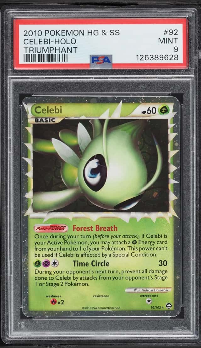 2010 Pokemon HeartGold & SoulSilver Triumphant Holo Celebi #92 PSA 9 MINT