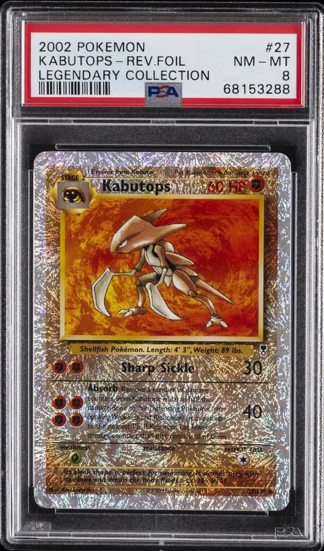 2002 POKEMON LEGENDARY COLLECTION #27 KABUTOPS-REVERSE FOIL PSA 8