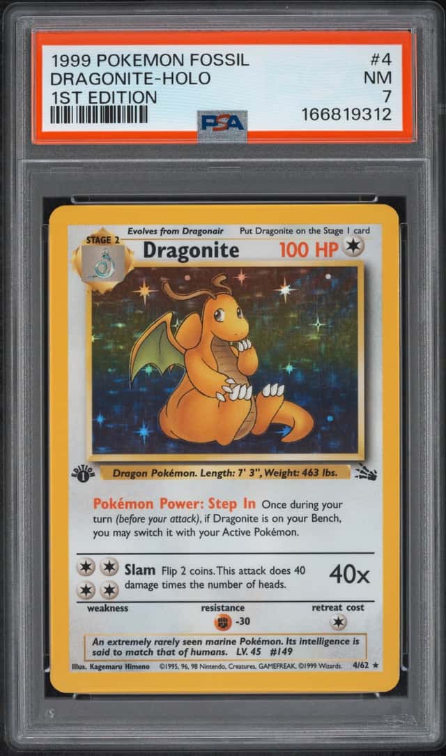 1999 POKEMON FOSSIL DRAGONITE-HOLO FIRST EDITION PSA 7