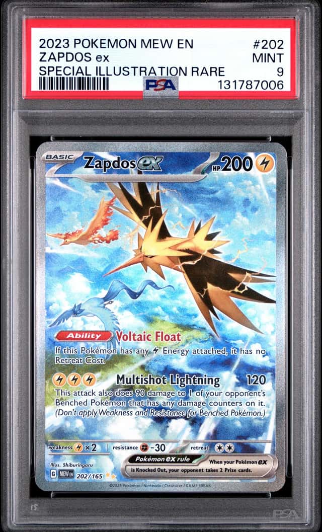 Pokemon Cards PSA 9 MINT Zapdos Ex SIR 151 Illustration Rare 2023 202/165