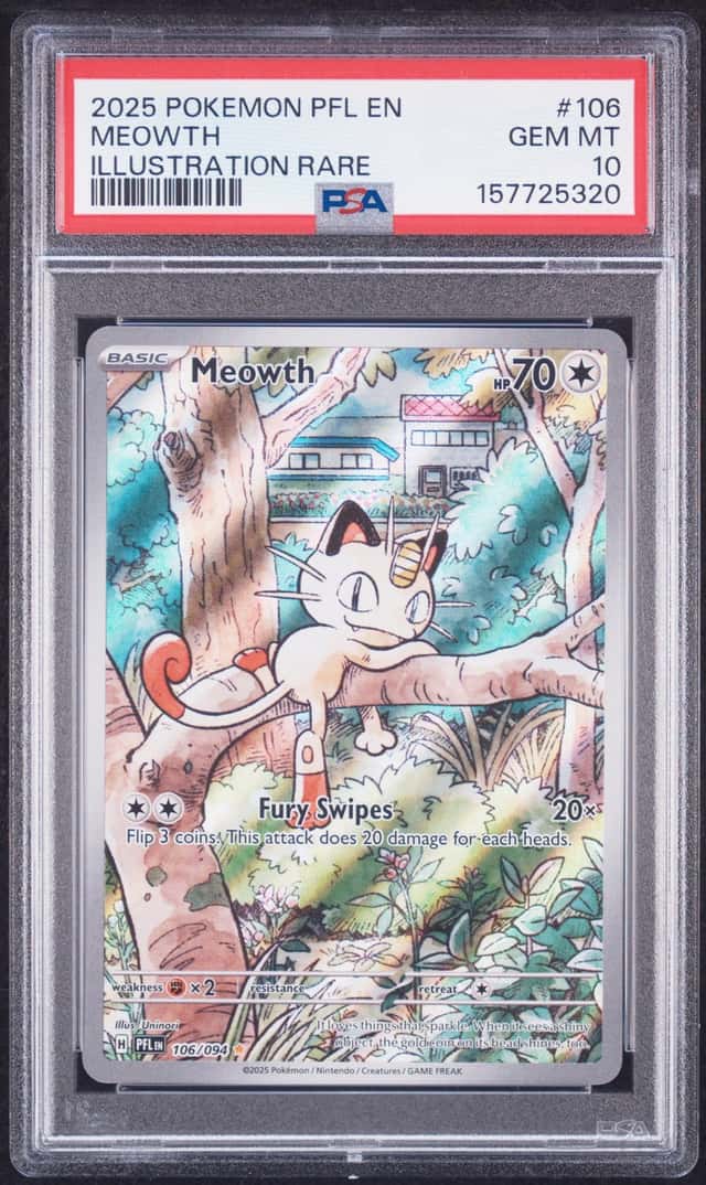The Pokémon Company 2025 English Meowth 106/094 Phantasmal Flames Holo PSA 10