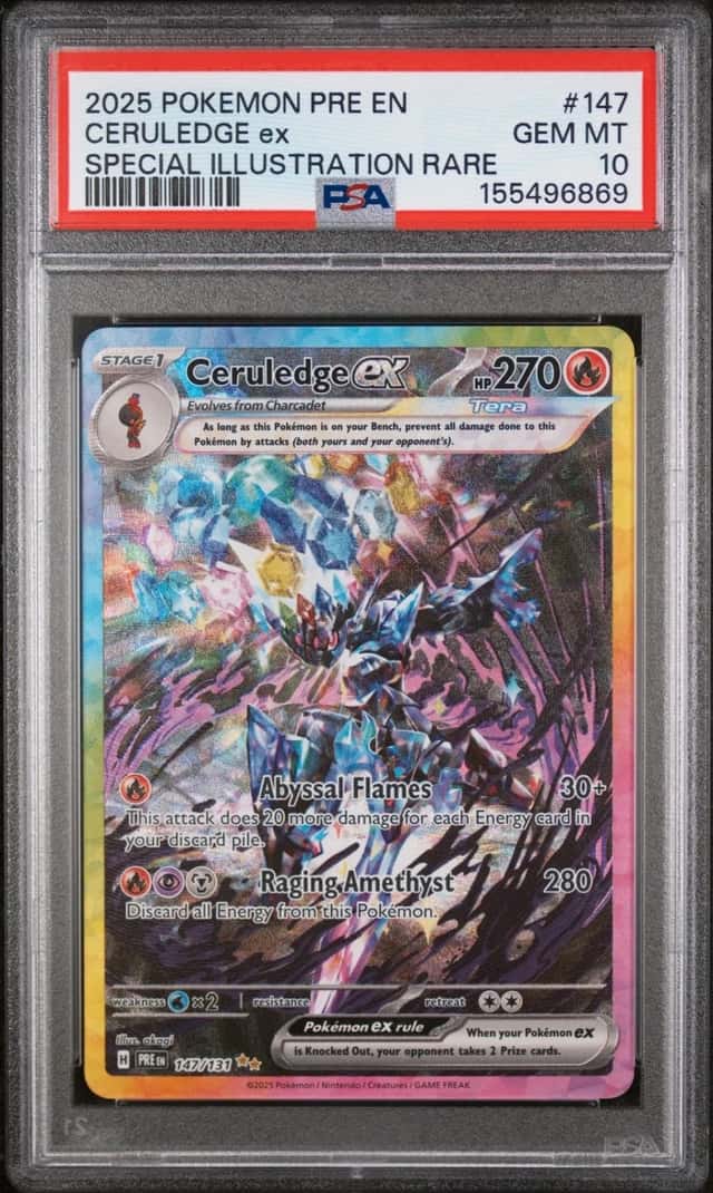 2025 POKEMON PRISMATIC EVOLUTIONS SPECIAL ILLUSTRATION RARE CERULEDGE EX PSA 10