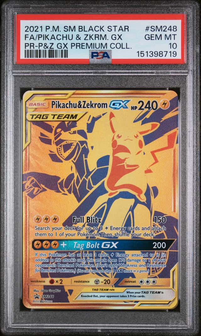 2021 POKEMON SM BLACK STAR PROMO #SM248 FULL ART/PIKACHU & ZEKROM GX PSA 10