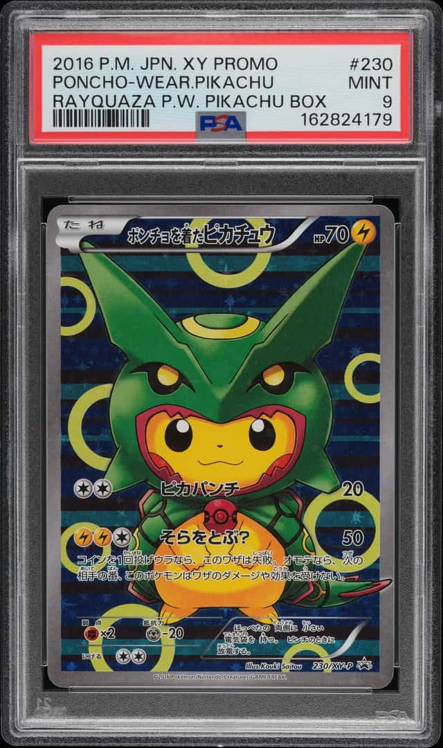 Pokemon PSA 9 Poncho-Wearing Pikachu Promo 2016 230/XY-P Rayquaza Box Japanese