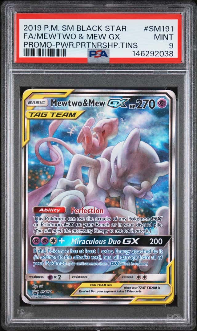 MEWTWO & MEW GX 2019 POKEMON SM BLACK STAR PROMO SM191 FULL ART PSA 9 Q0895