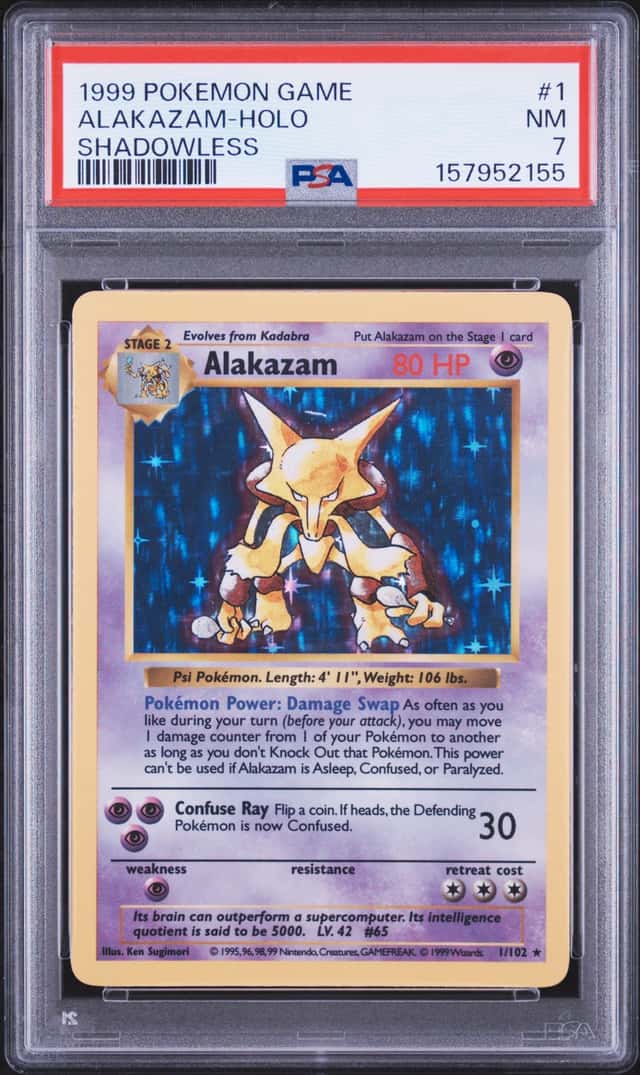 1999 Pokemon Base Set Shadowless Holo Alakazam #1 PSA 7 NRMT