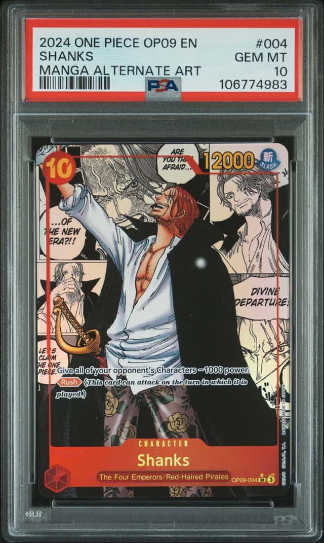 2024 One Piece Emperors In The New World Manga Alt Art Shanks #OP09-004 PSA 10 GEM MINT