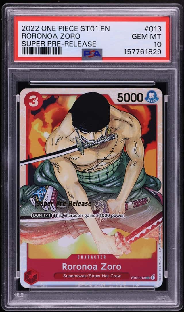 2022 One Piece Straw Hat Crew Super Pre-Release SR Roronoa Zoro #ST01-013 PSA 10 GEM MINT