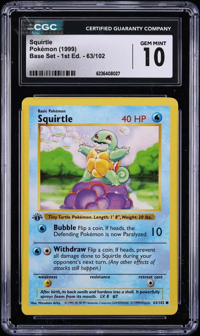 1999 Pokemon Base Set Shadowless 1st Edition Squirtle #63 CGC 10 GEM MINT