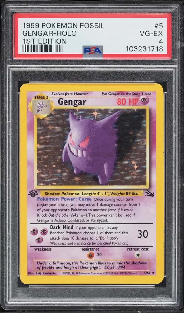 1999 Pokemon Fossil 1st Edition Holo Gengar #5 PSA 4 VGEX